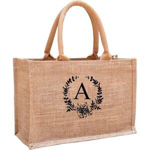 Initial Jute Tote Bags for Women, Thank You Gifts for Birthday, Wedding, Beach,